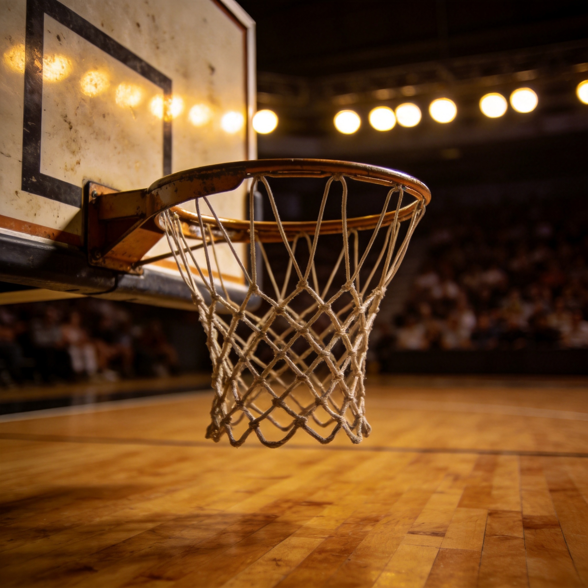 室内篮球场与篮筐特写照片，用于篮球与 NBA 内容板块配图
